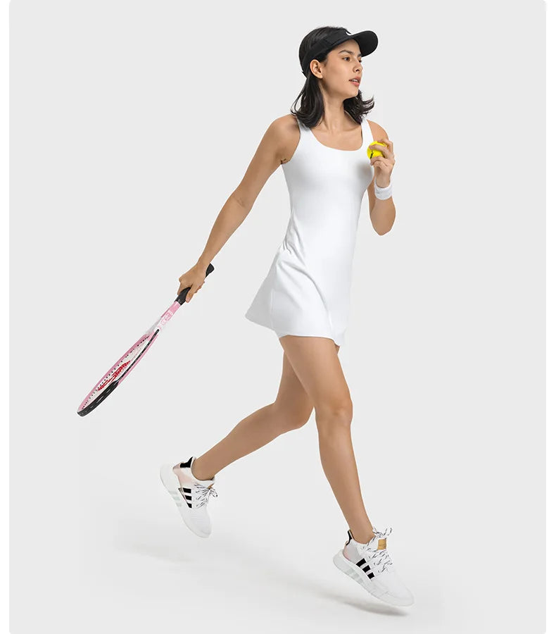 Active Sleeveless Dress Skirt w/ Shorts&Pocket