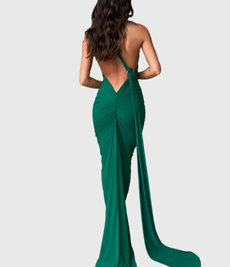 Backless Scrunch Adjustable Shoulder Scarf Dress