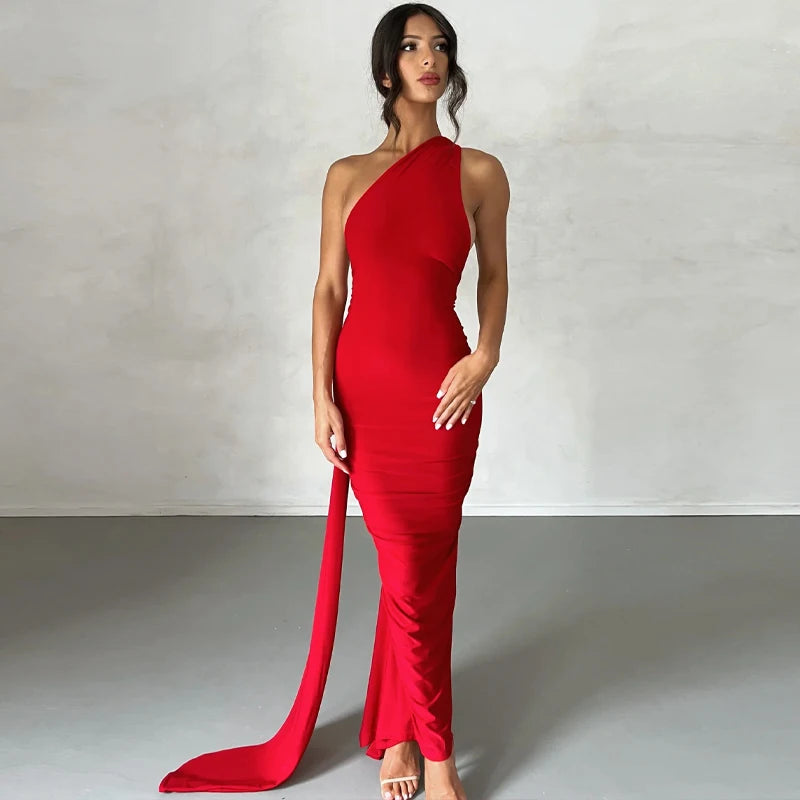 Backless Scrunch Adjustable Shoulder Scarf Dress