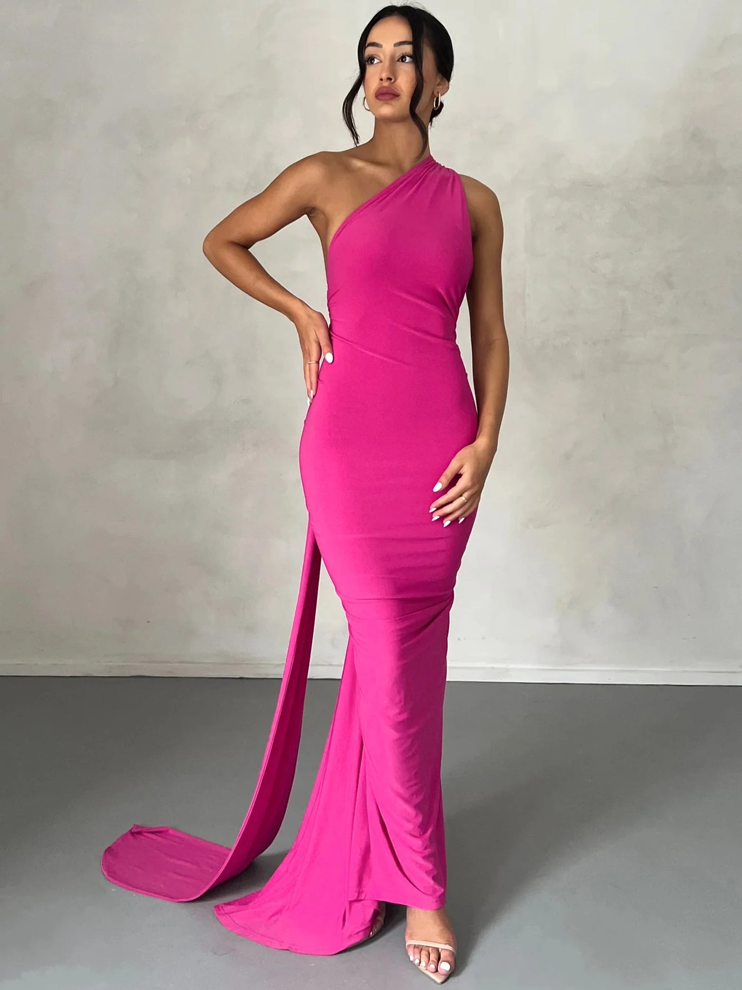 Backless Scrunch Adjustable Shoulder Scarf Dress