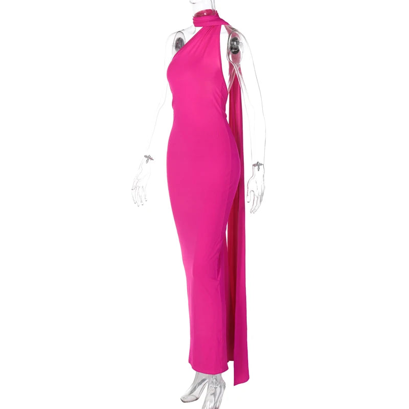 Backless Scrunch Adjustable Shoulder Scarf Dress