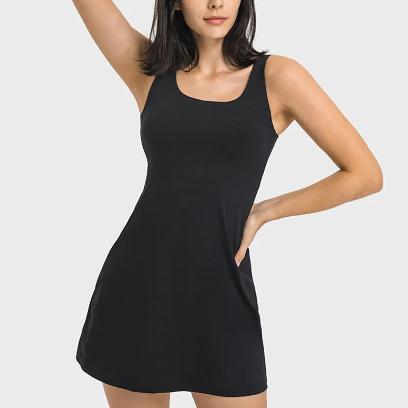 Active Sleeveless Dress Skirt w/ Shorts&Pocket