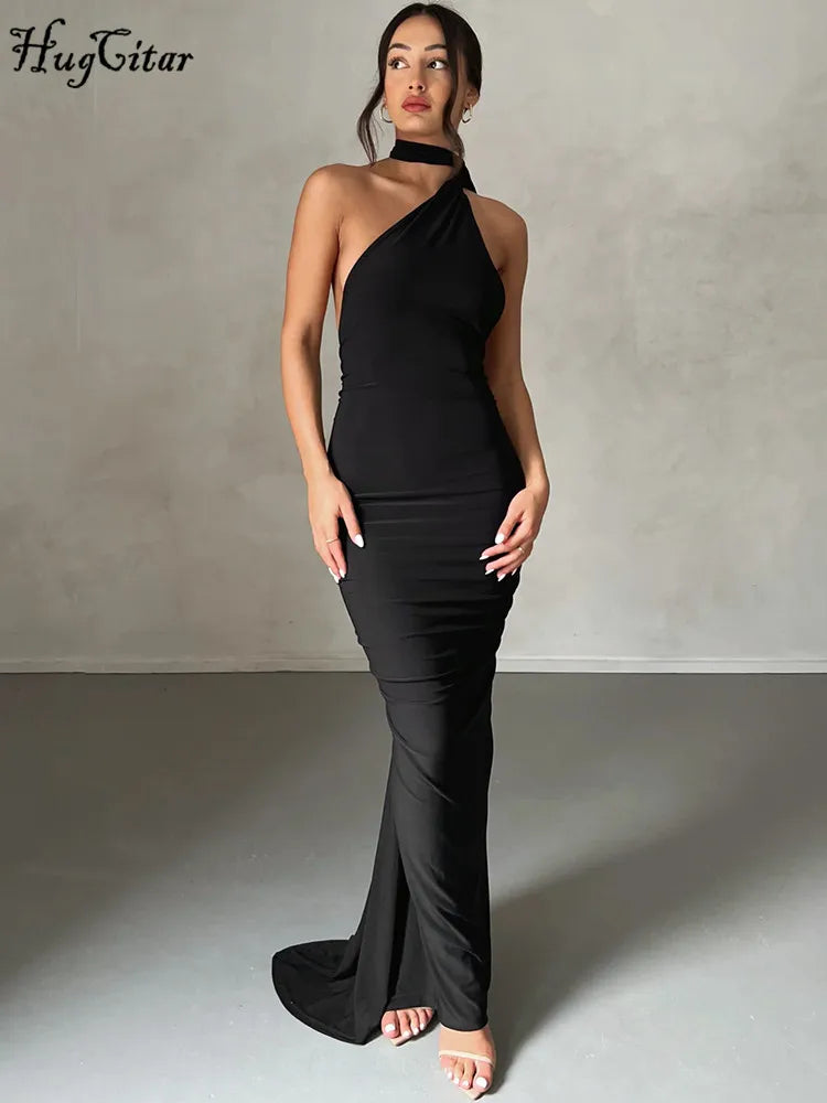 Backless Scrunch Adjustable Shoulder Scarf Dress