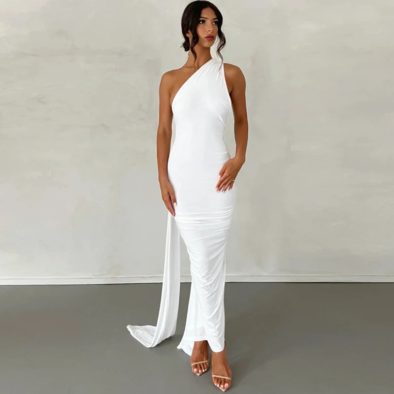 Backless Scrunch Adjustable Shoulder Scarf Dress