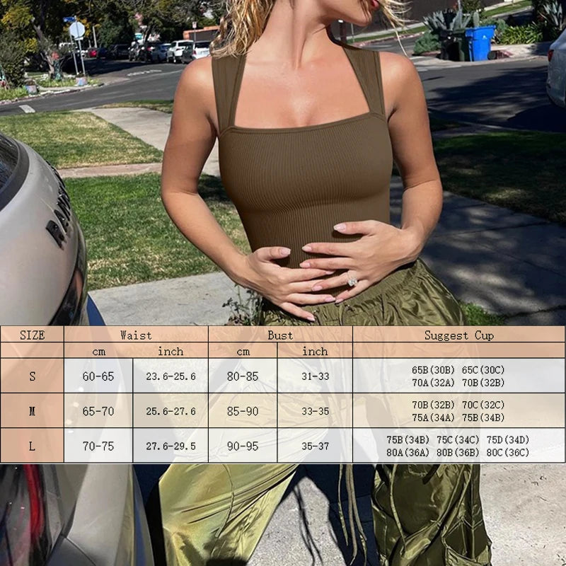 High Waist Square Collar Thong Bodysuit