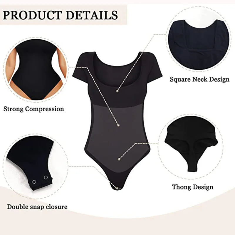 Short Sleeve U Neck Tummy Control Thong Bodysuit