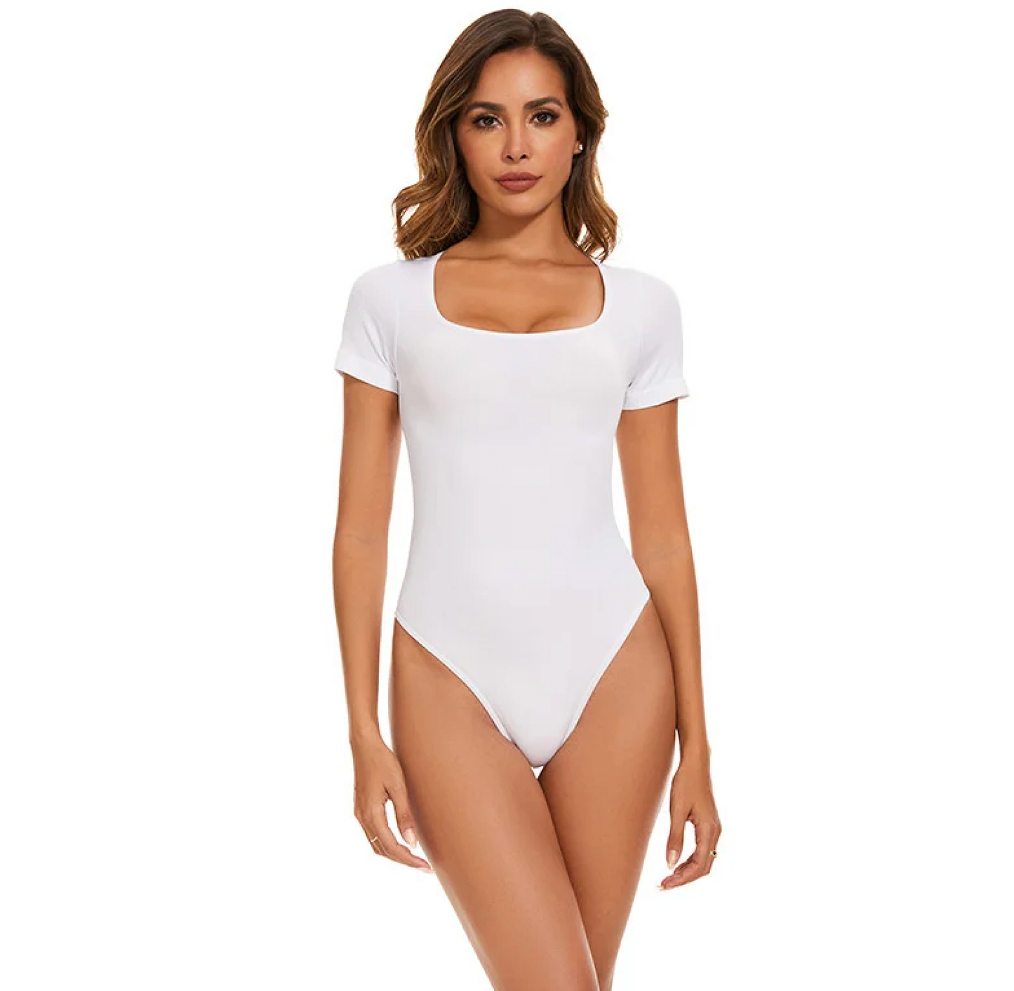 Short Sleeve U Neck Tummy Control Thong Bodysuit