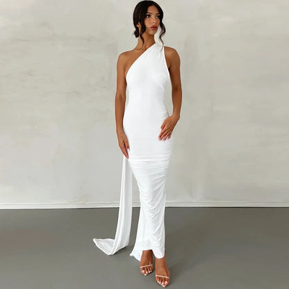 Backless Scrunch Adjustable Shoulder Scarf Dress